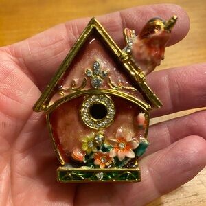 Ciel Collectables Bird House Cardinal Rhinestone Pill Trinket Box